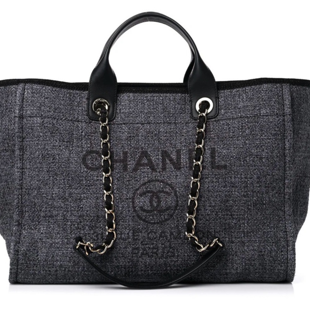 Chanel Black Lurex Boucle Deauville Medium Tote Bag